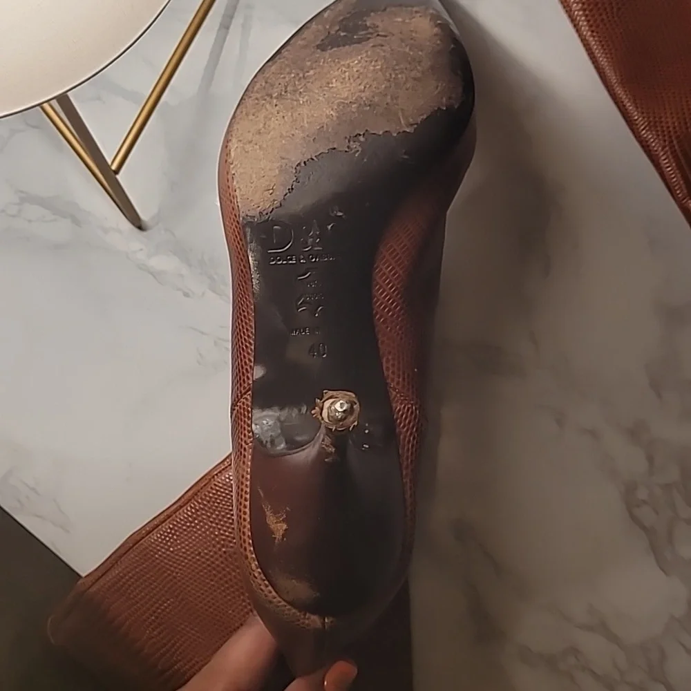 AUTHENTIC DOLCE & GABBANA  BROWN LEATHER LIZARD PRINT BOOTS - US 10 / EU 40 - Picture 8 of 16